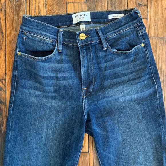 Frame Le High Skinny Dark Wash Raw Hem Jeans Size 28 - Picture 4 of 5
